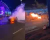 Carro pega fogo em frente ao Castel�o antes de jogo do Cear�, mas ningu�m se machuca