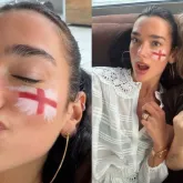 Dua Lipa torce pela Inglaterra com bandeira pintada no rosto
