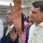 Fl�vio Bolsonaro e Eduardo Cunha participam de culto de Dia dos Pais em S�o Paulo