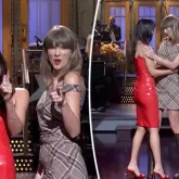 Taylor Swift aparece de surpresa no SNL e � chamada de 'terapeuta' por Dakota Johnson