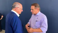 Wilson Santos e Alckmin trocam impress�es sobre ferrovia e agroind�stria durante inaugura��o em Dom Aquino