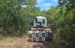 Caminhao roubado na BR-070 é localizado escondido em matagal na região de Livramento