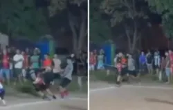 Jogador � derrubado com soco durante partida de futebol amador em Cuiab�