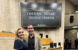 Empres�rios de Barueri, Cesar Guimar�es e Talita Mazzi recebem homenagem na C�mara de S�o Paulo