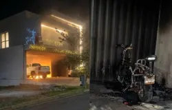 Moto el�trica pega fogo dentro de garagem em condom�nio de luxo em V�rzea Grande