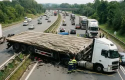Carreta tomba e interdita parcialmente a rodovia