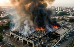 Inc�ndio atinge galp�o de reciclagem em Sorocaba e fuma�a pode ser vista a quil�metros
