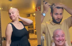 Mulher cearense que enfrentou c�ncer de mama emociona f�s ao compartilhar momento de raspar cabelo com apoio do namorado