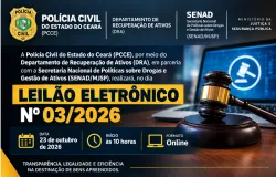 PCCE e SENAD promovem leil�o eletr�nico de ve�culos apreendidos no dia 23 de outubro