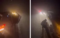 Buracos e neblina causam fila de carros danificados na BR-070