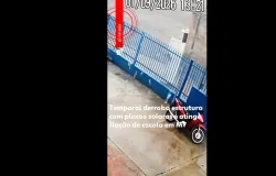 Chuva forte derruba pain�is solares perto de escola e causa falta de energia em cidade de MT