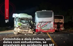 Caminh�o bate em �nibus de estudantes na BR-163 e motorista fica ferido
