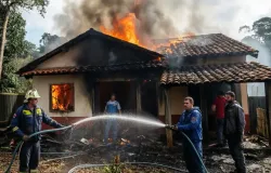 Inc�ndio em casa mobiliza moradores em Primavera do Leste