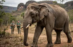 Elefante idoso apresenta sinais de dor nas juntas ap�s mudar para santu�rio em Mato Grosso