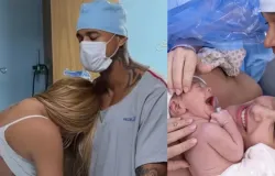 Lore Improta mostra v�deo do parto de Levi e declara amor ao marido L�o Santana