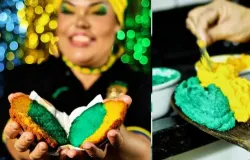 Baiana inova e faz acaraj� nas cores da Sele��o Brasileira para a Copa do Mundo