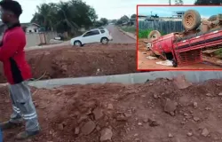 Jovem morre ap�s caminhonete 'voar' sobre obra e capotar; veja v�deo