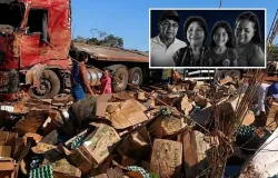Fam�lia de �ndios morre ap�s caminh�o tombar em caminhonete em MT