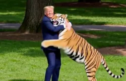 Trump postou v�deo falso de lute com le�o-tigre e fam�lia da v�tima se indignou