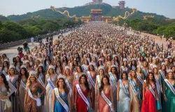 Quase 120 candidatas ao Miss Mundo 2026 "descem" pela �rea Tur�stica Internacional de Dragon Hill.