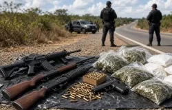 Opera��o integrada apreende armas, muni��es e drogas na BR-401, em Bonfim