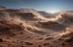 Imagem in�dita da Nasa mostra amanhecer em Marte com pared�es de vento