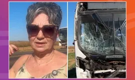 Motorista escapa de ser prensada por �nibus em engavetamento na BR-070