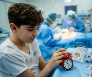 Garoto de 12 anos � salvo ap�s passar por cirurgia no c�rebro com o despertador tocando