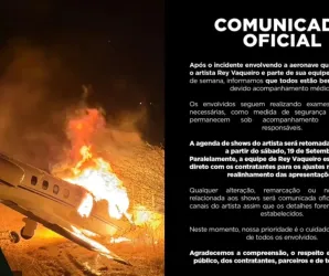 Cantor Rey Vaqueiro cancela parte dos shows depois de avi�o pousar fora da pista no RN