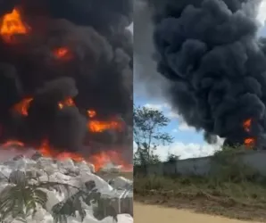 Fogo destr�i dep�sito de recicl�veis em Vit�ria da Conquista e assusta moradores