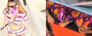 Copo atinge cantora Alinne Rosa durante desfile em Fortaleza