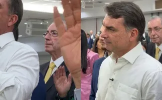 Fl�vio Bolsonaro e Eduardo Cunha participam de culto de Dia dos Pais em S�o Paulo
