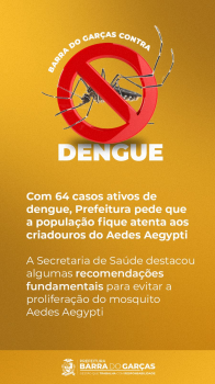 Com 64 casos ativos de dengue, Prefeitura pede que a populao fique atenta aos criadouros do Aedes Aegypti