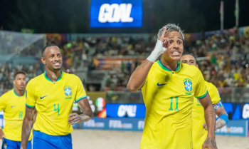 Om, 04/05/2025 - Partida de Beach Soccer entre Brasil e Itlia. Foto: CBF/Divulgao