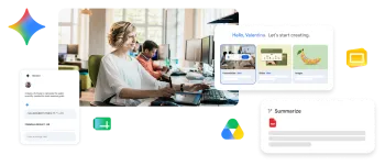 Imagem ilustrativa de uma usu�ria testando novos recursos de IA do Google Workspace