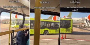 V�deo mostra momento em que �nibus atinge asa de avi�o.
