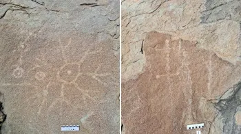 O s�tio arqueol�gico do Serrote do Mineiro, em Jaguaribara, possui gravuras rupestres que podem remontar civiliza��es pr�-coloniais. Reprodu��o/Agnelo Queir�s.