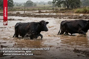 Rio transborda, alaga propriedade rural e arrasta bezerros ap�s chuva intensa no Paran� (Ajustada por IA)