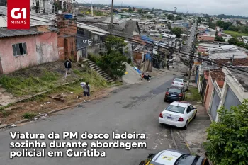 Viatura da PM desce ladeira sozinha durante abordagem em Curitiba (Ajustada por IA)