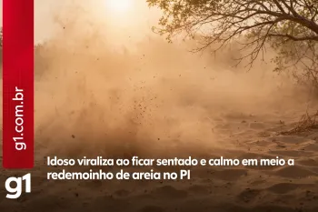 Idoso viraliza ao ficar sentado e calmo em meio a redemoinho de areia no PI (Ajustada por IA)