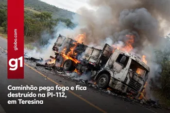 Caminh�o pega fogo e fica destru�do na PI-112, em Teresina (Ajustada por IA)