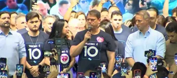 Tarc�sio fala ap�s ser reeleito: candidato do Republicanos obteve 62,8% dos votos v�lidos. Foto: Reprodu��o/TV