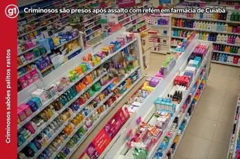 Criminosos s�o presos ap�s assalto com ref�m em farm�cia de Cuiab�. Foto: Pol�cia Civil (Ajustada por IA)