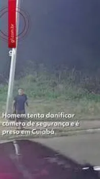 Homem tenta danificar c�mera de seguran�a e � preso em Cuiab�. Foto: Reprodu��o (Ajustada por IA)