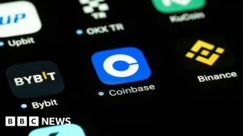 Logotipo do aplicativo Coinbase em um telefone Getty Images