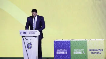 Samir Xaud durante seu primeiro discurso como presidente da CBF