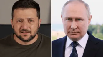 Os presidentes Volodymyr Zelensky (e) e Vladimir Putin (d)� Reprodu��o/CNN