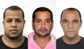 Os suspeitos presos (da esquerda para direita): Lucas Silvrio Custdio, Fbio Lcio Borges Pereira e Carlos Henrique Couto das Neves Foto: Reproduo