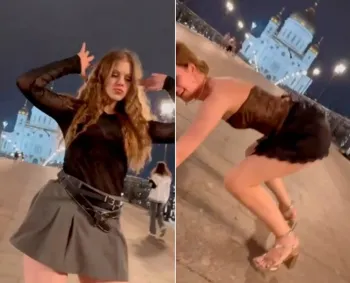 Estudantes universit�rias rebolam na frente da catedral de Moscou Foto: Reprodu��o/TikTok