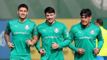 Emi Mart�nez, Piquerez e Gustavo G�mez em treino do Palmeiras  Foto: Cesar Greco/Palmeiras/by Canon